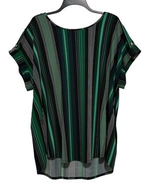 Striped Green & Black Short Sleeve Blouse